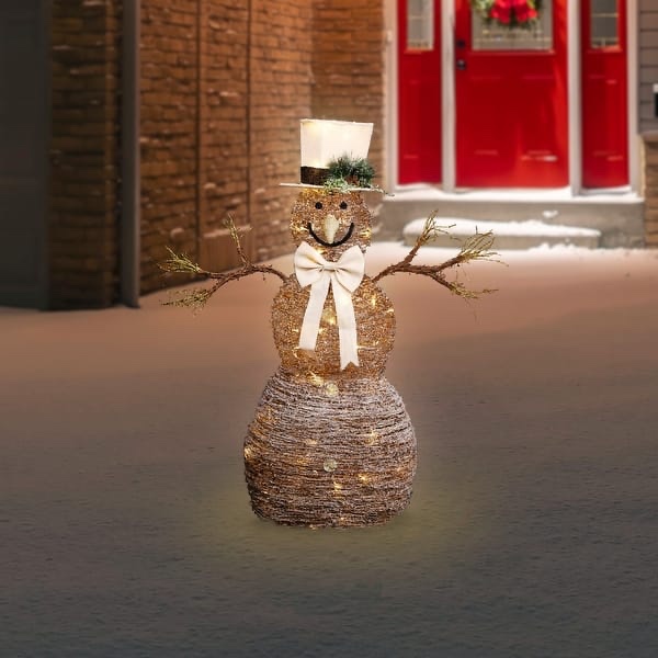 48" LED Lighted Rustic Rattan Snowman Outdoor Christmas Decoration