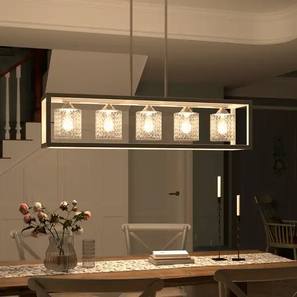 37in Mid-century Modern 5-light Crystal Rectangle Chandelier for Dining Room - 37 inches - Nickel Dust