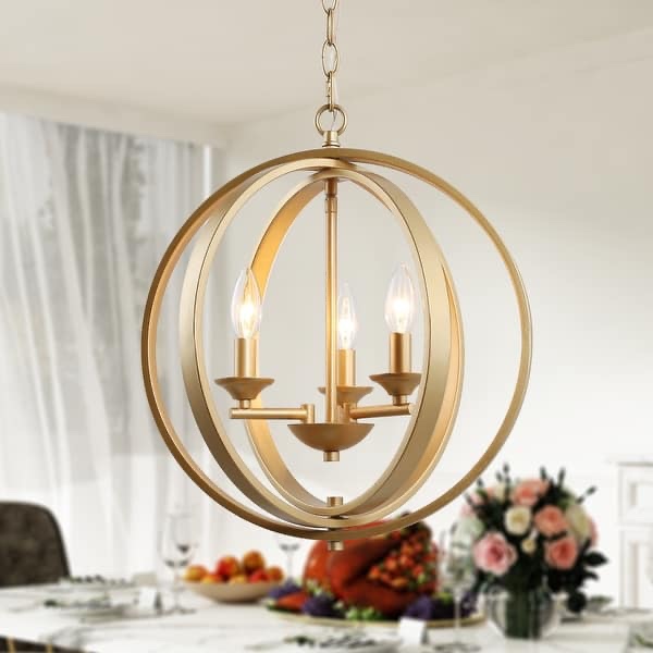 Rella Modern Gold Globe Cage Drum Chandelier Adjustable Foyer Farmhouse Pendant Light