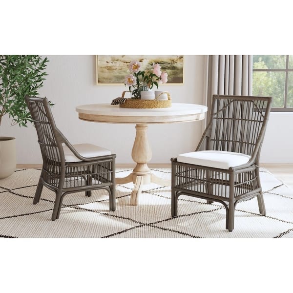 Rattan Slat Back Cushioned Dining Chairs - (Set of 2) by East at Main - Brown