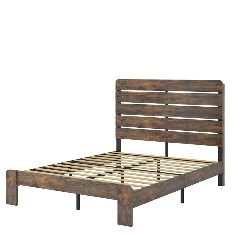 King Size Wood Platform Bed With Large Under Bed Storage