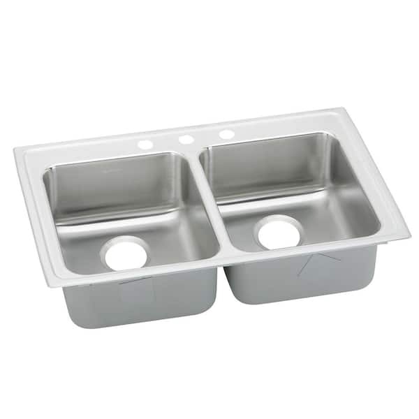 Lustertone Classic 33 in. Drop-in Double Bowl 18-Gauge Stainless Steel Kitchen ADA Sink Only