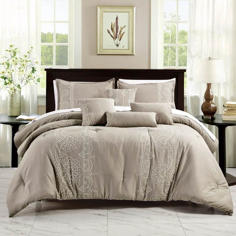 ESCA J22190V Q Marie Comforter Set, Taupe - Queen Size - 7 Piece