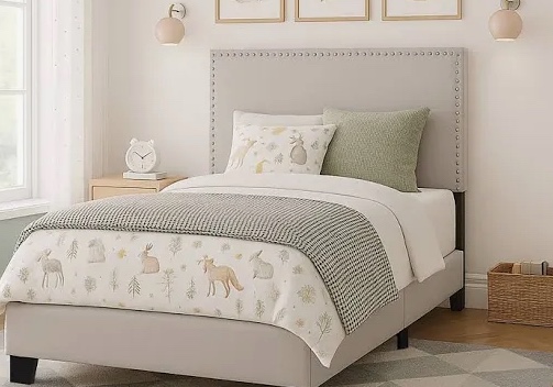 twin sized upholstered bed warm grey c8364tub-wgy-ln