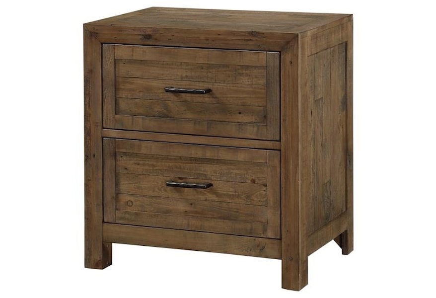 Rustic 2-Drawer Nightstand with Metal Hardware