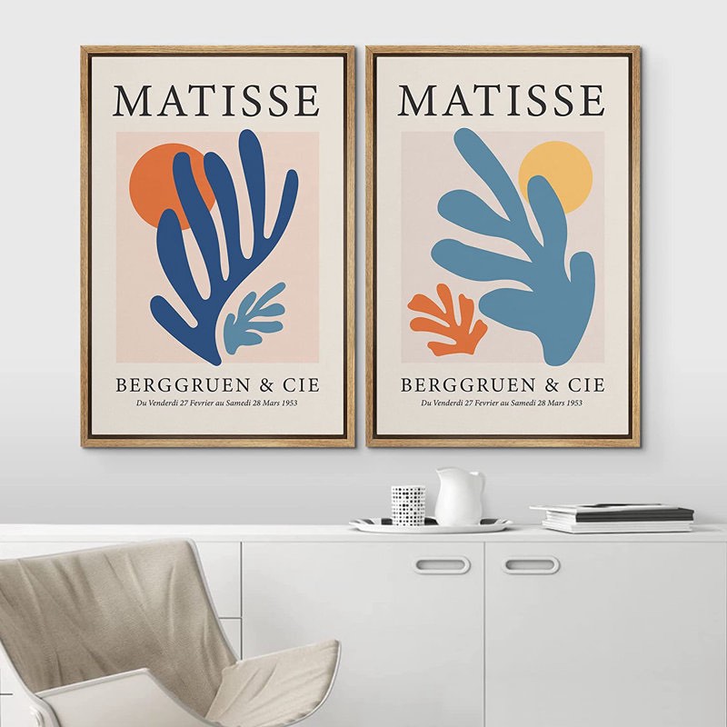 Classical Artwork " Matisse Berggruen And Cie Blue Orange Floral Plant Sun Collage " by Henri Matisse 2 - Pieces