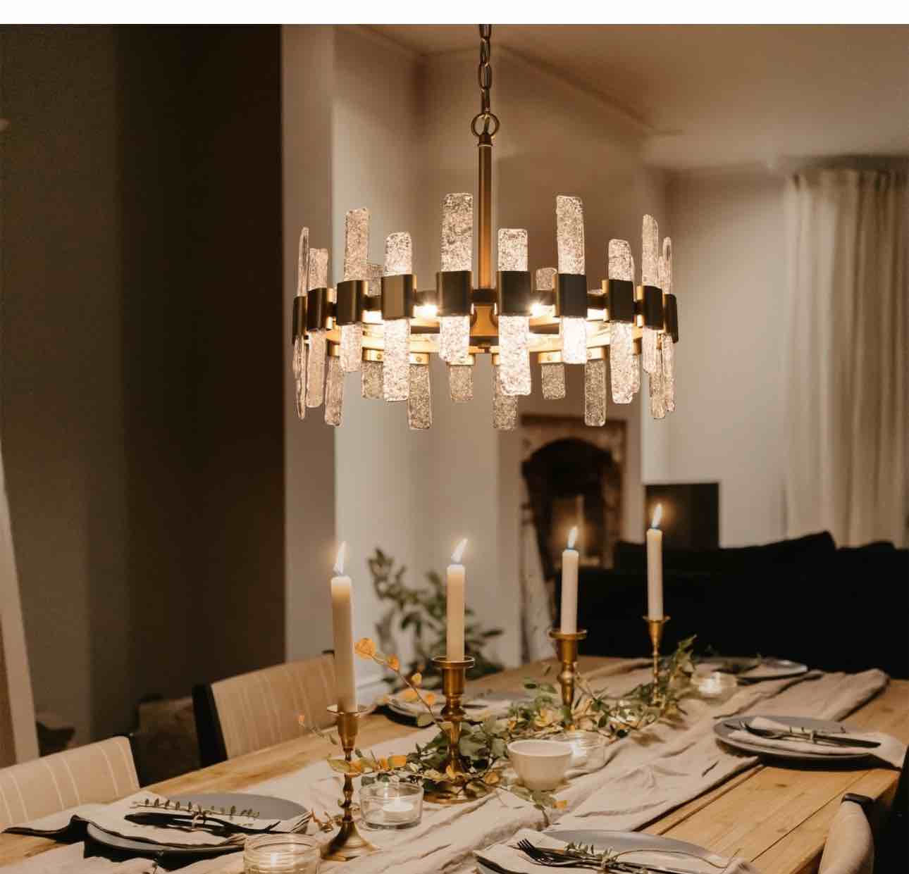 Pennia Mid-century Modern Drum Chandelier with Crystal Glass Metal Wagon Wheel Dining Room Light - Antique Gold - D18" x H15"