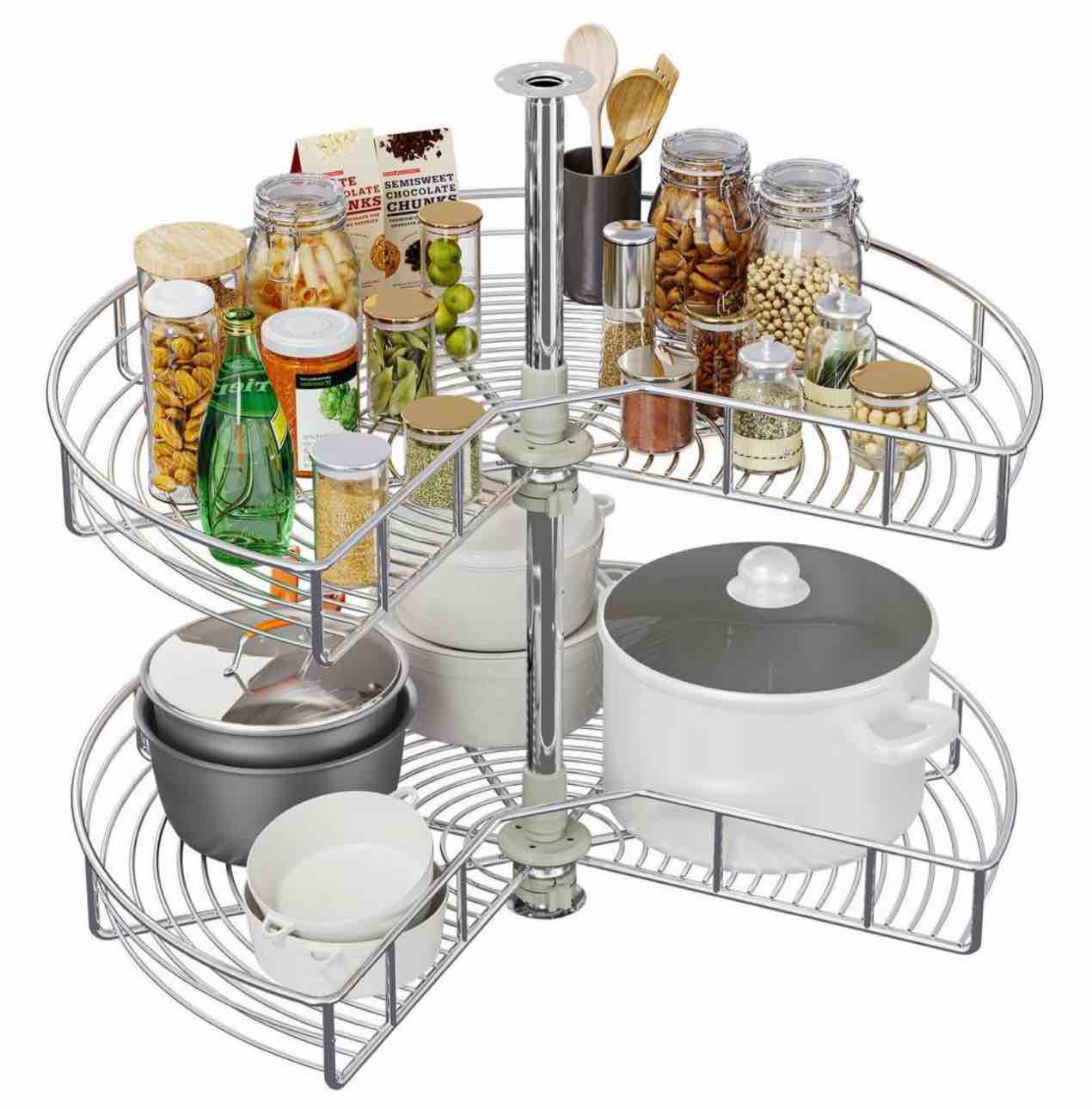 28 Inch Metal Pie Cut 2 Shelf Lazy Susan Set