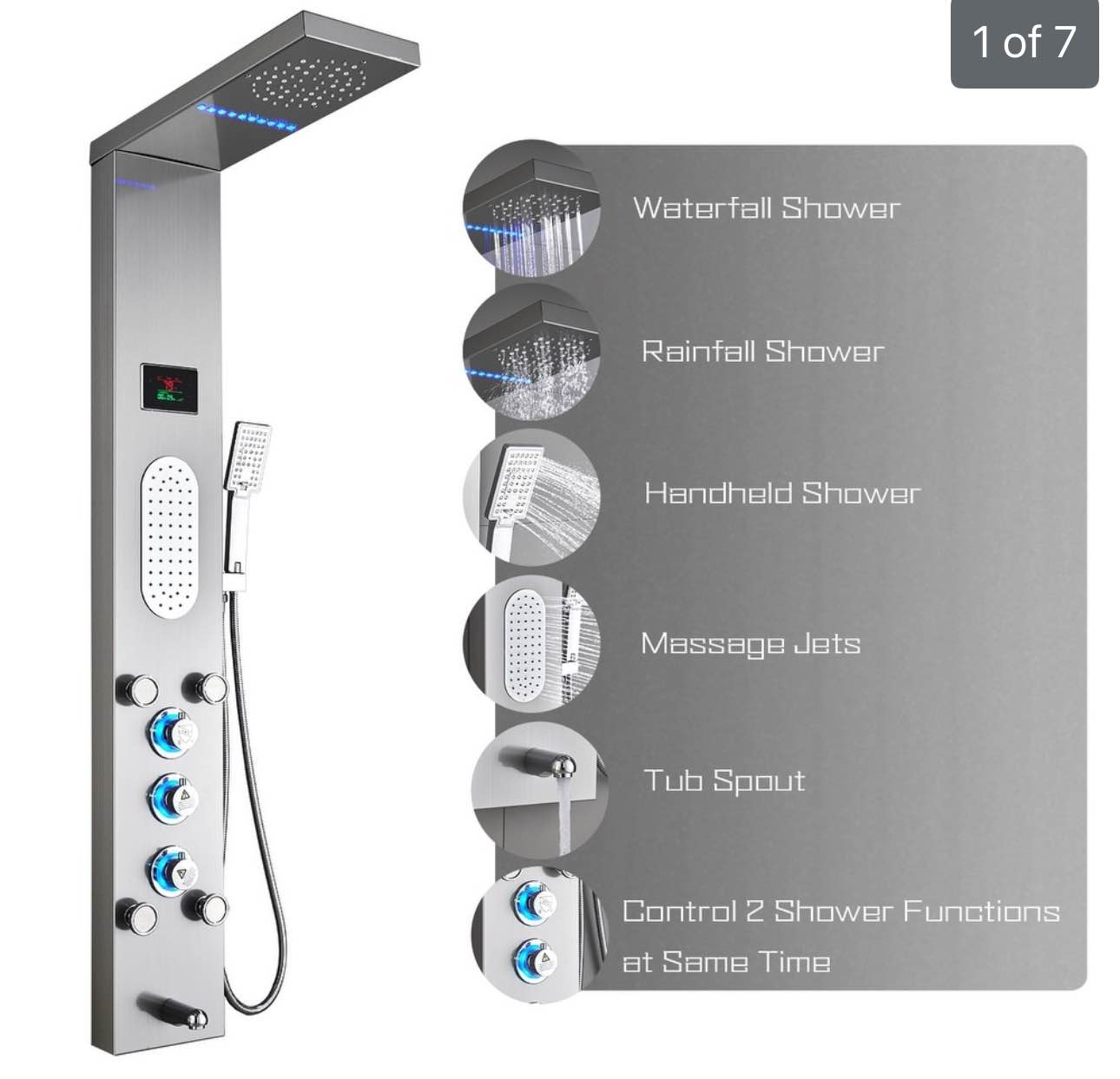 55 in. LED Shower Panel System and Tub Spout in Brushed Nickel