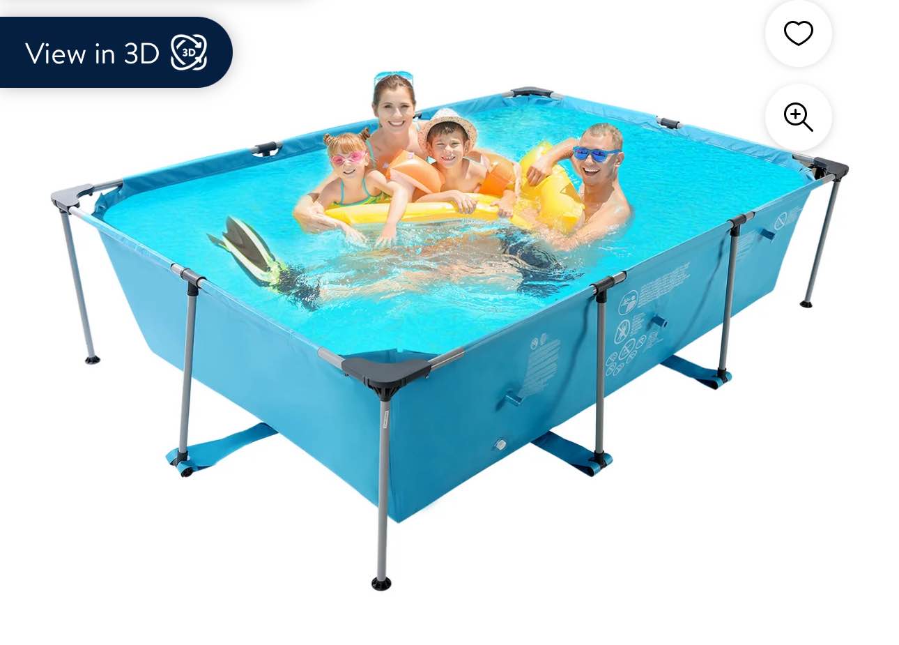 Naipo 10 ft Swimming Pool Above Ground Outdoor Rectangular Frame Pools Blue Family Outdoor Use (Pump NOT Included)
