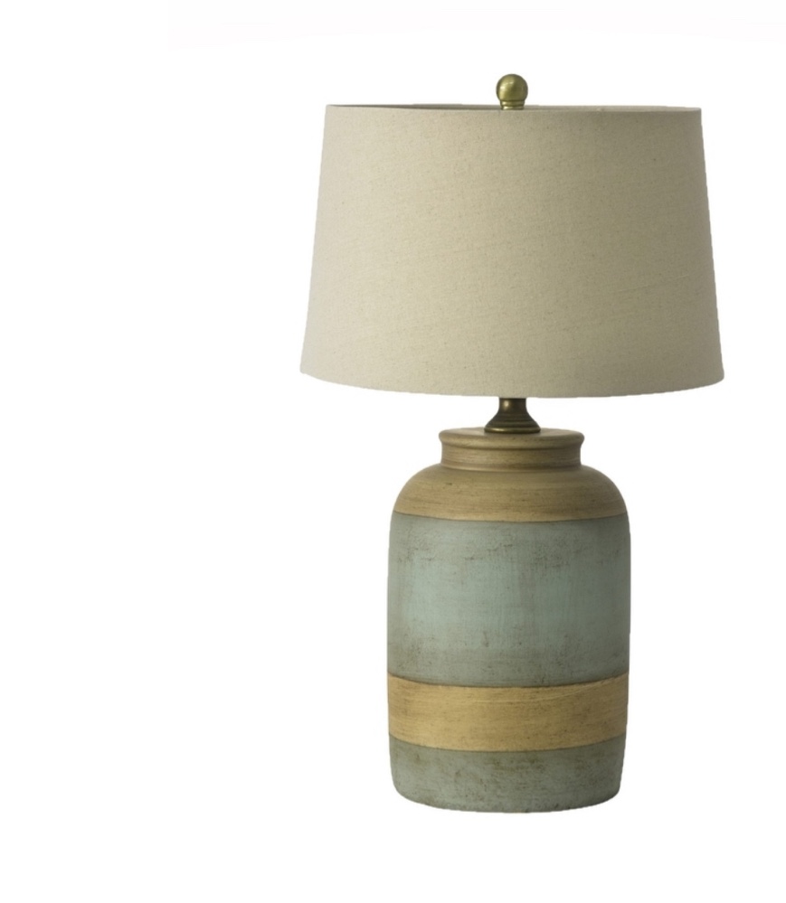 RiverCeramic Farmhouse 28" Weathered Green Canister Ceramic Table Lamp(Set of 2)