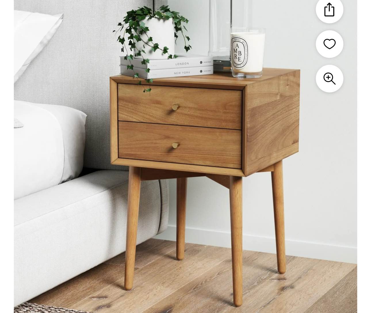 Nathan James Harper Mid-Century Oak Wood Nightstand with 2-Drawers, Small Side Table, End Table with Storage, Brown