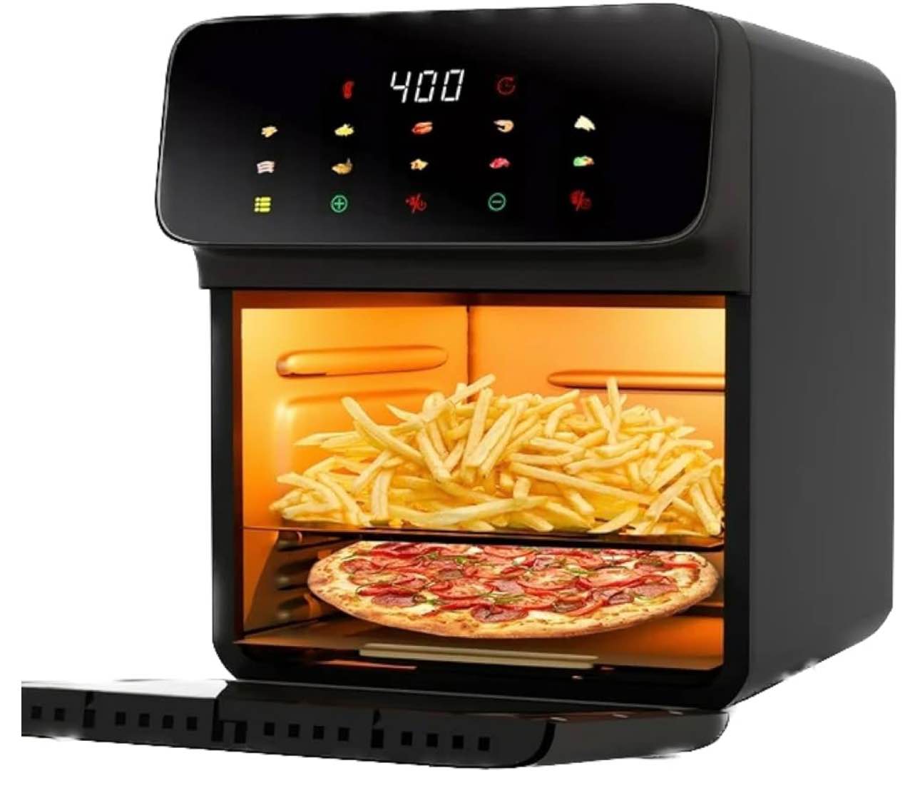 Evo Chef Air Fryer 12QT Convection Oven with 10-in-1 Multi Function, Visible Window and Touchscreen, Black, Large 
