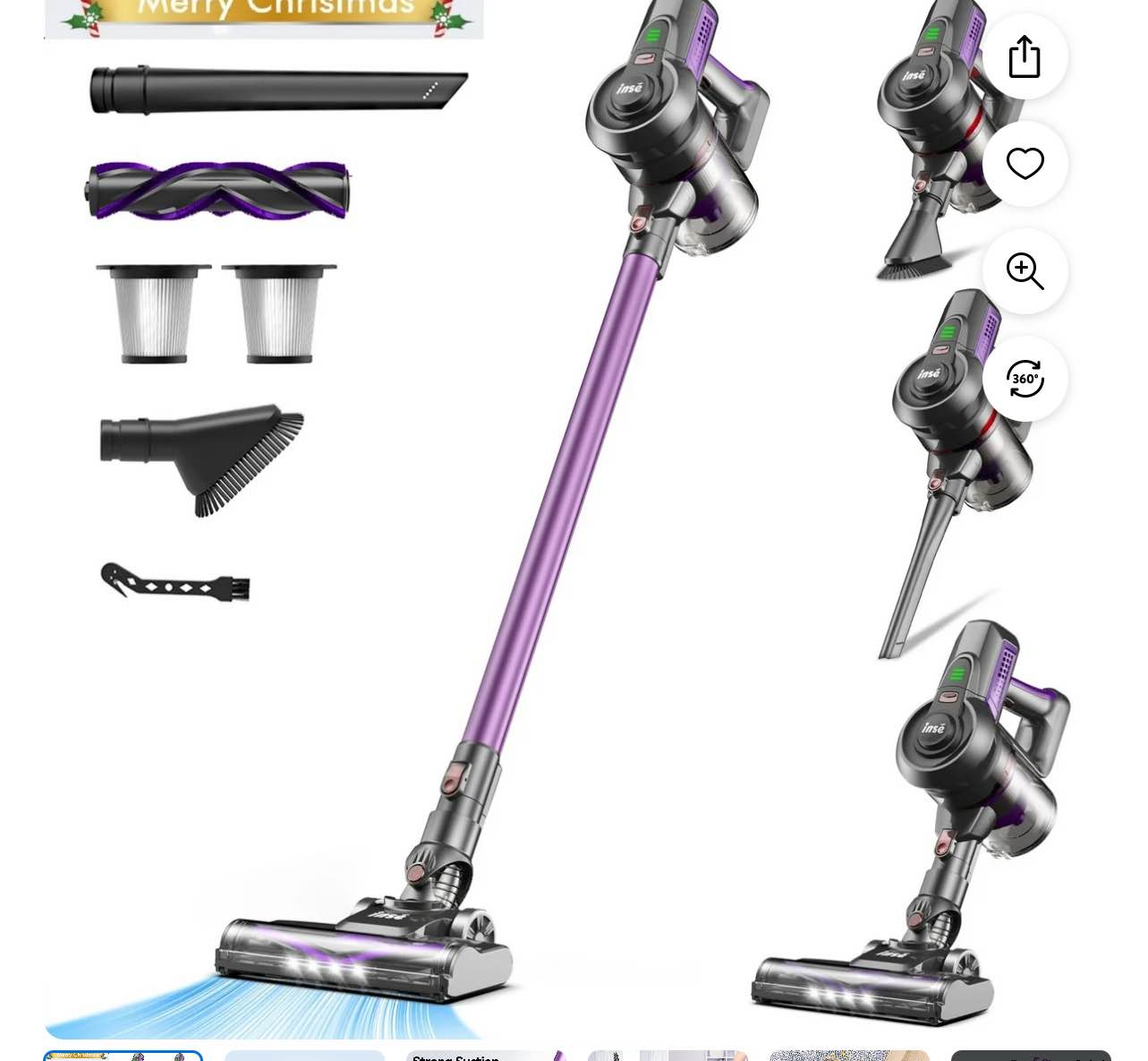 INSE Cordless Vacuum Cleaner,6-in-1 Stick Handheld Vacuum 25kPa Ultra-Light for Carpet Floor Pet Hair,N660
