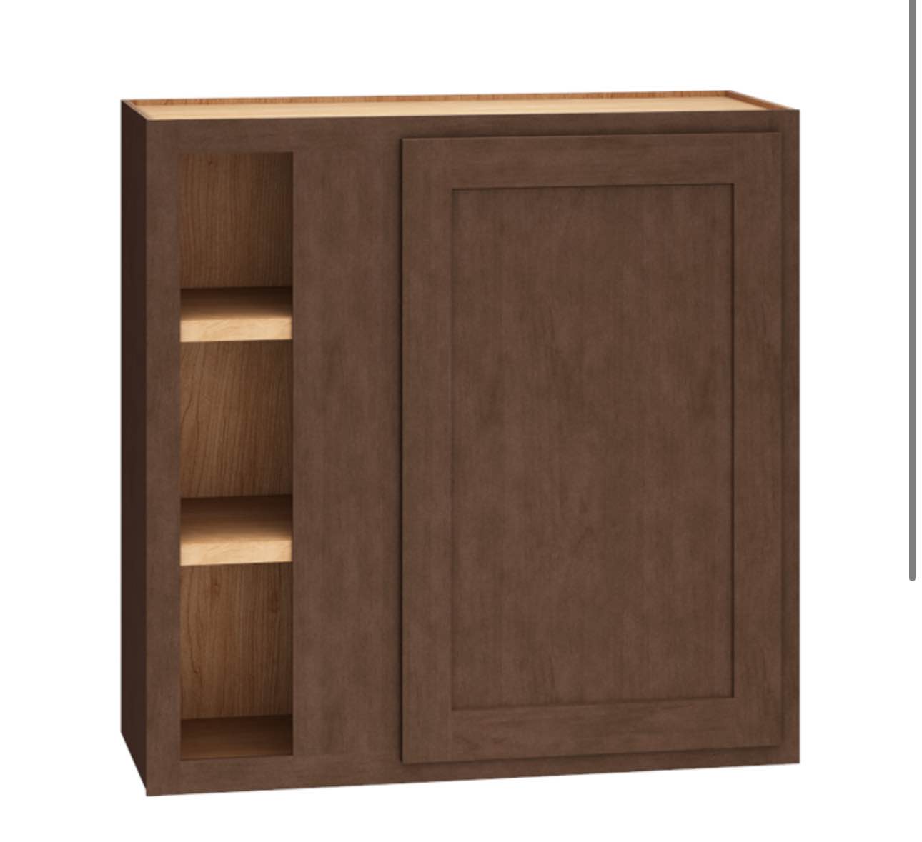 30? X 30? CORNER WALL CABINET WITH SINGLE DOOR IN CLASSIC BARK