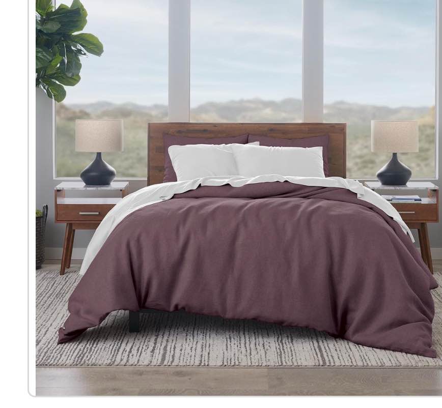 Linen Cotton 3-piece Full/Queen Sized Plum Colored Duvet Cover set 