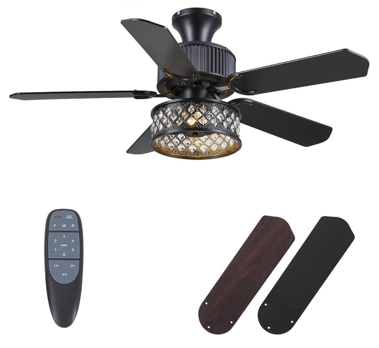 Dannilong 42inch Ceiling Fan with Light with Remote,Farmhouse Low Profile Reversible Ceiling Fans with Flush Mount 6 Speeds/5 Dual Finish Blades Ceiling Fan Light for Kitchen Patio Bedroom