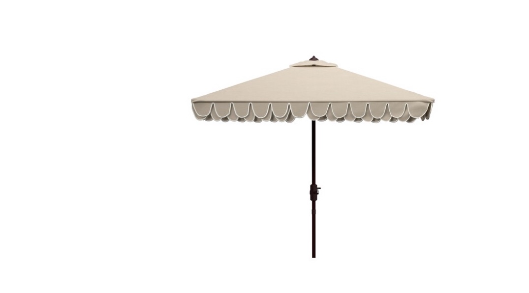 SAFAVIEH 7.5-Ft Aluminium Beige/White Crank Garden Patio Umbrella with Lights 