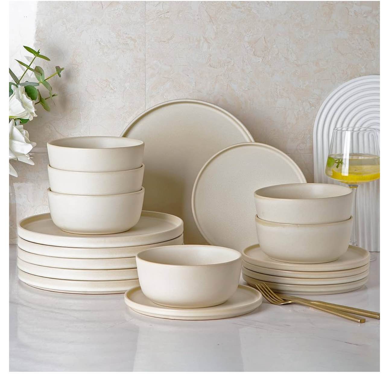AmorArc Stoneware Dinnerware Sets of 6,Reactive Ceramic Plates and Bowls Set,Highly Chip and Crack Resistant | Dishwasher & Microwave Safe | Round Dishes Set Service for 6 (18pc) Dishes Set