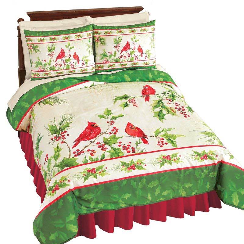 Collections Etc Festive Holiday Cardinal and Holly 3-Piece Comforter Set