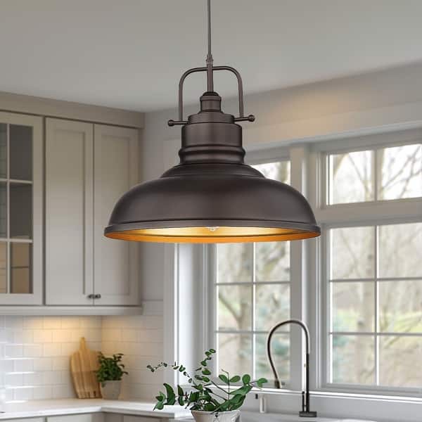 1-Light Industrial Farmhouse Metal Dome Pendant Light, Oil Rubbed Bronze Finish - 1-Pack/Large