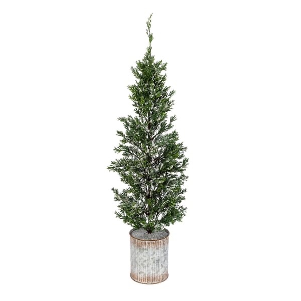 35 in Snowy Pine Tree in a Tin Pot - N/A