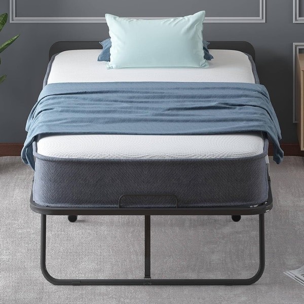 Mixoy Folding Bed with Mattress,Portable Foldable Roll Away Adult Bed for Guest,with Dustproof Bag & Baffle - Grey-75in x 46in x 17in - Twin XL