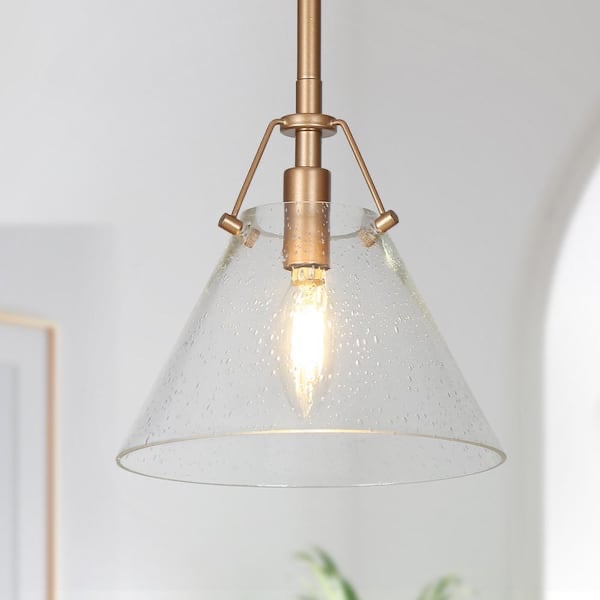 Modern Mini Pendant Light, 1-Light Gold Kitchen Island Pendant Light with Seeded Glass Shade
