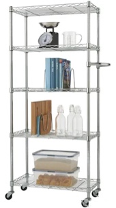 TRINITY BASICS® EcoStorage® 5-Tier | 36x18x72 | Wire Shelving | NSF | w/ Wheels | - Chrome