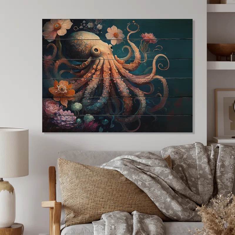 " Octopus In The Ocean With Flowers I Wayfair