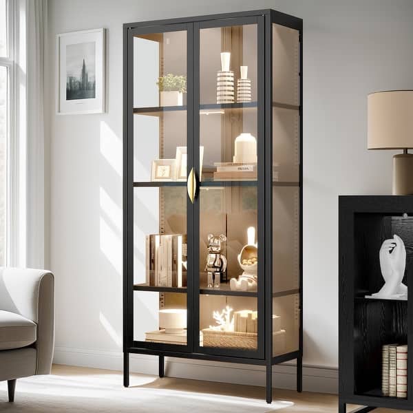 Moasis 70 inch Display Cabinet Bookshelves with Glass Doors and 3 Adjustable Shelves