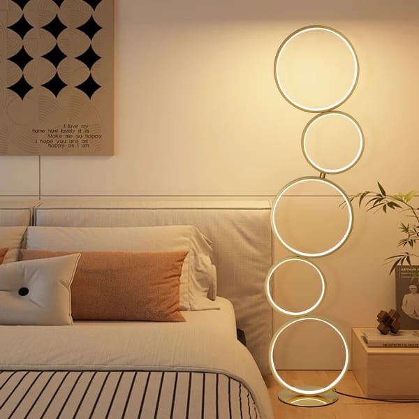 LED Modern Dimmable Floor Lamp, 3 Way Bright Corner Stand lamp with 5-Ring for Living Room - Gold
