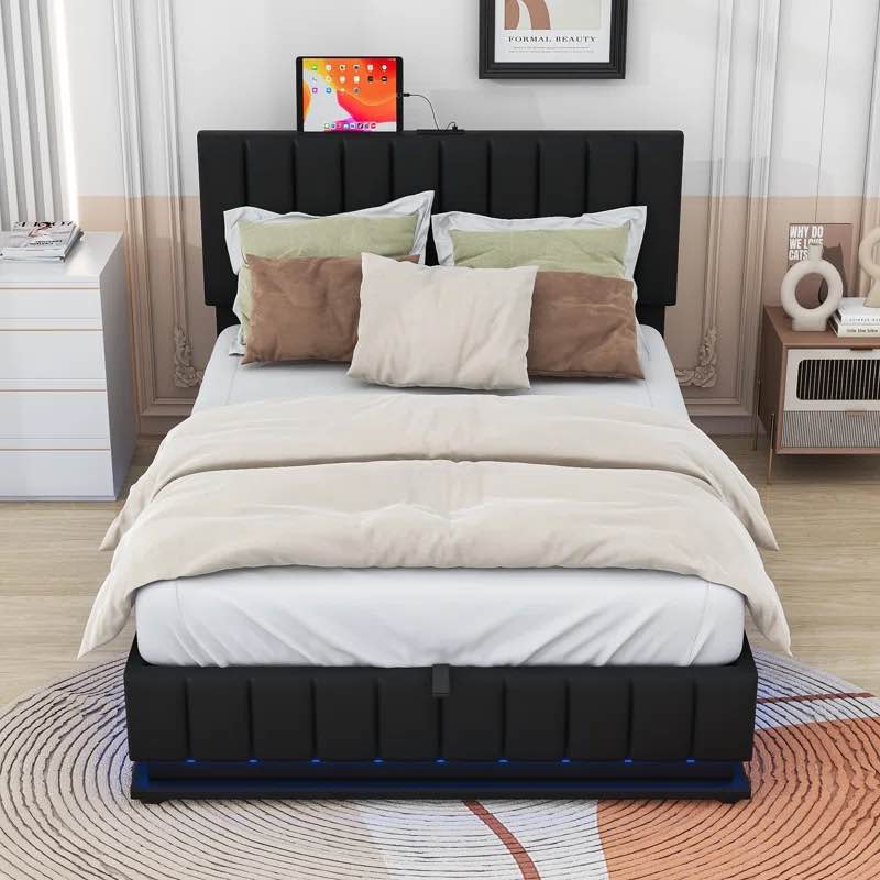 Christann Vegan Upholstered Bed with Storage and LED Light (box 1 of 2!!!)