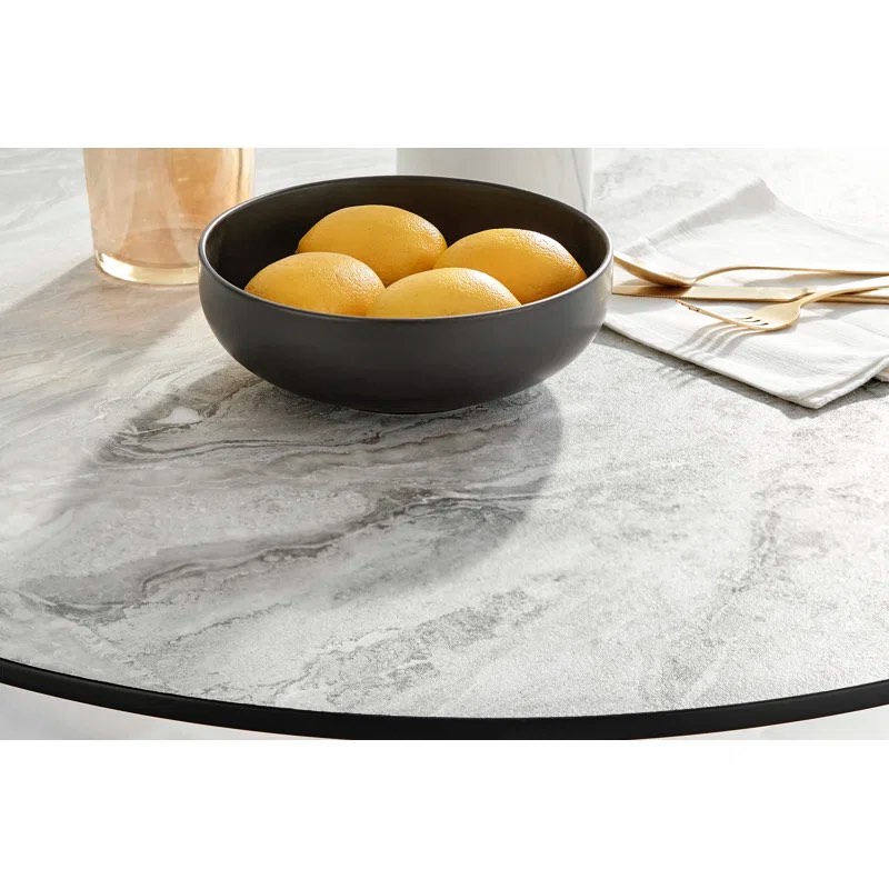Elina White Marble Effect Melamine Round 80cm Dining Table (Dining table top/base no chairs.)
