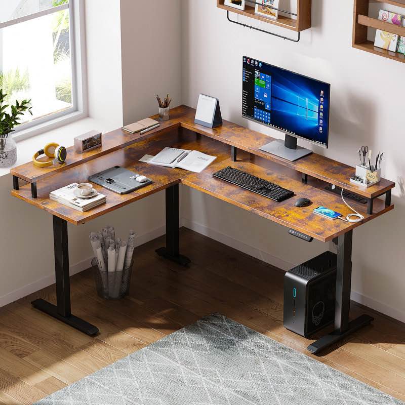 Adjustable L-Shaped Metal Base Standing Desk