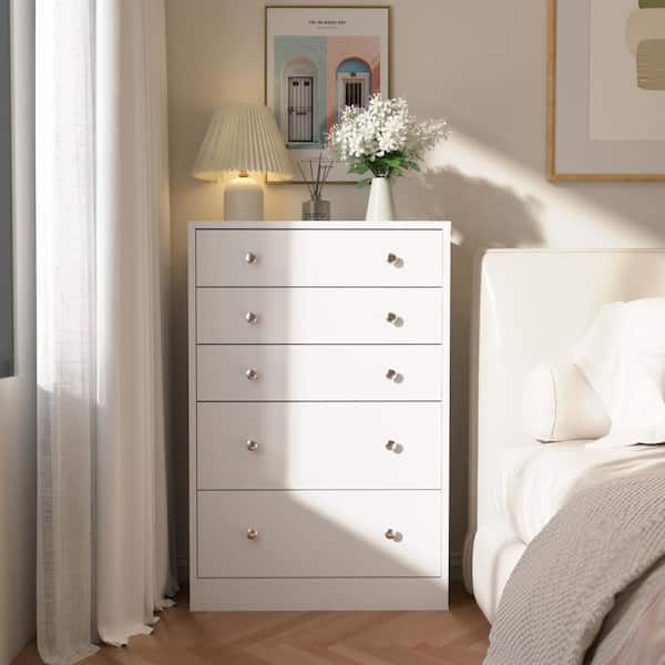 VEIKOUS Oversized 5-Drawer White Dressers Chest of Drawers with 2 Large Drawers 48.3 in. H x 31.5 in. W x 15.7 in. D