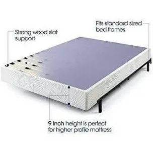 zinus 9 inch high profile metal smart box spring / mattress foundation / wood slat support / easy assembly, queen