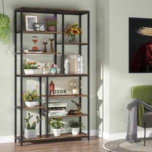 Tribesigns Hoga-K0015 Brown Metal 8-Shelf Bookcase (31.49-in W x 58.26-in H x 11.81-in D)