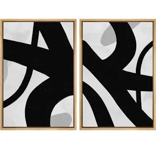 Curved gray paint stroke college framed on canvas 2 pieces 