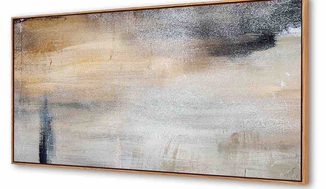 Baisuwallart WKBS0375Wall Art Decor Large Canvas Print Picture Gray and Black Abstract Painting Artwork for Office Wall Decor Home Decoration Natural Wood Framed Ready to Hang Artwork