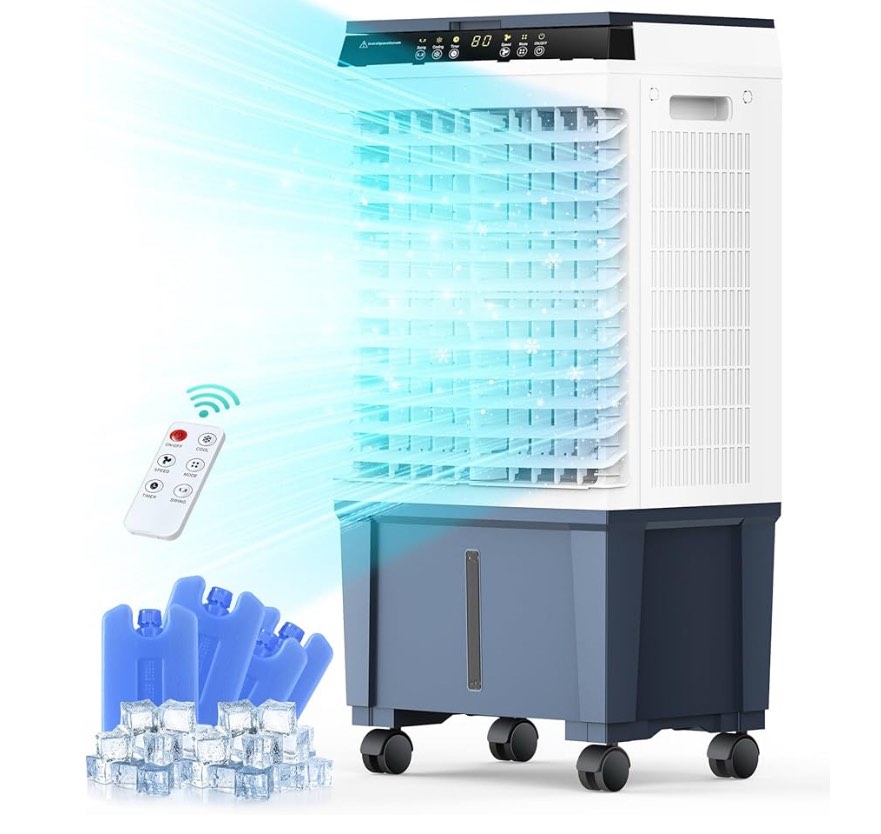 Air Choice Evaporative Air Cooler, 1800CFM Swamp Cooler with 12H Timer, Remote Control, 110° Oscillation & 5.3 Gal Water Tank, 4 Ice Packs, 3 Speeds, 3-in-1 Evaporative Cooler for Outdoor Indoor Use