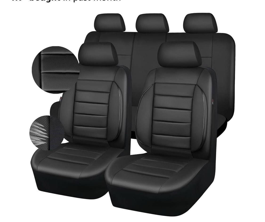 CAR PASS Leather Seat Covers Full Set Universal Water Resistant 3D Foam Back Support, Luxury Comfort Automotive 5 Seat Covers All Season Fit for SUV,Sedan,Van, Airbag Compatible Elegance(Pure Black)