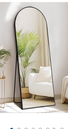 Sweetcrispy 64"x21" Arched Full Length Mirror - Standing or Leaning Full Body Mirror with Aluminum Alloy Thin Frame, Suitable for Bedroom or Cloakroom,Black