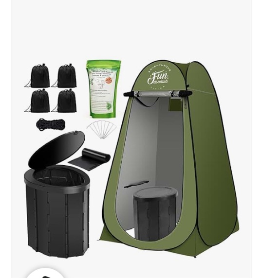FUN ESSENTIALS Portable Toilet Kit For Adults, Pop Up Privacy Tent, X Large Camping Folding Toilet, 12 Toilet bags, 12 pack Liquid Waste Gel, Washable Foldable For Travel,RV,Outdoor