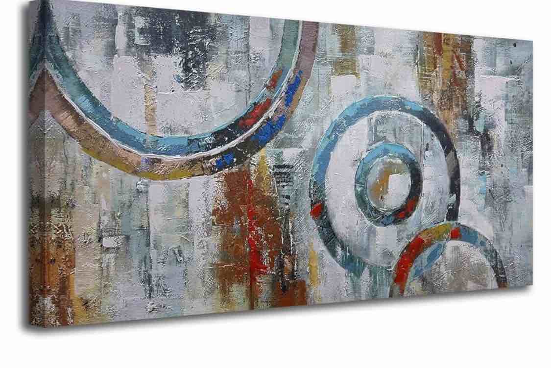 Arjun Abstract Wall Art Geometric Canvas Circle Block Painting Modern Grey Brown Picture, Extra Large Size Simple Artwork Framed for Bedroom Living Room Home Office Wall Décor, 60"x30" Original Design