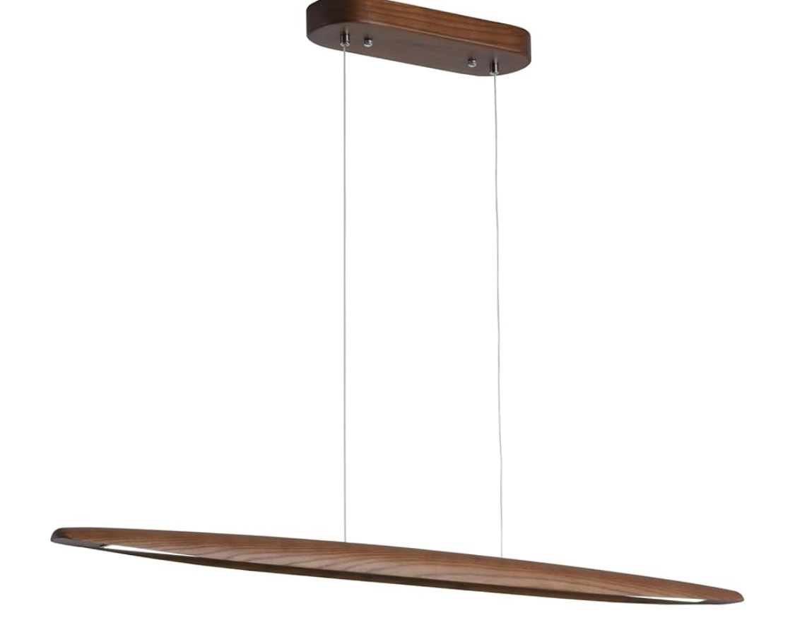 51" LED Dimmable Wooden Linear Pendant Lighting Island Lights for Dining Room Bar Kitchen Island Hanging Light Fixture Walnut Color