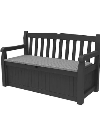 Keter Solana 70 Gallon Storage Bench Deck Box for Patio Furniture, Front Porch Decor and Outdoor Seating - Perfect to Store Garden Tools and Pool Floats, Graphite