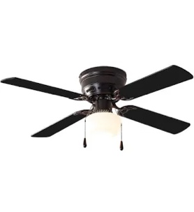 Mainstays 42 Inch Hugger Indoor Ceiling Fan with Light Kit Black 4 Blades LED Bulb Reverse Airflow