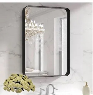 VocalStar 22" x 30" Black Metal Framed Bathroom Mirror, Rounded Rectangle Wall Vanity Mirrors Modern Farmhouse, Thicken 1/4-inch Glass | Ultra-Flush Hanging