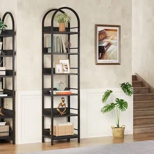 6-Tier Open Bookshelf, Tall Arched Bookcase Narrow Bookshelf - 1PC - Black